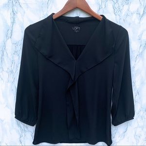 Ann Taylor LOFT black ruffle blouse XS